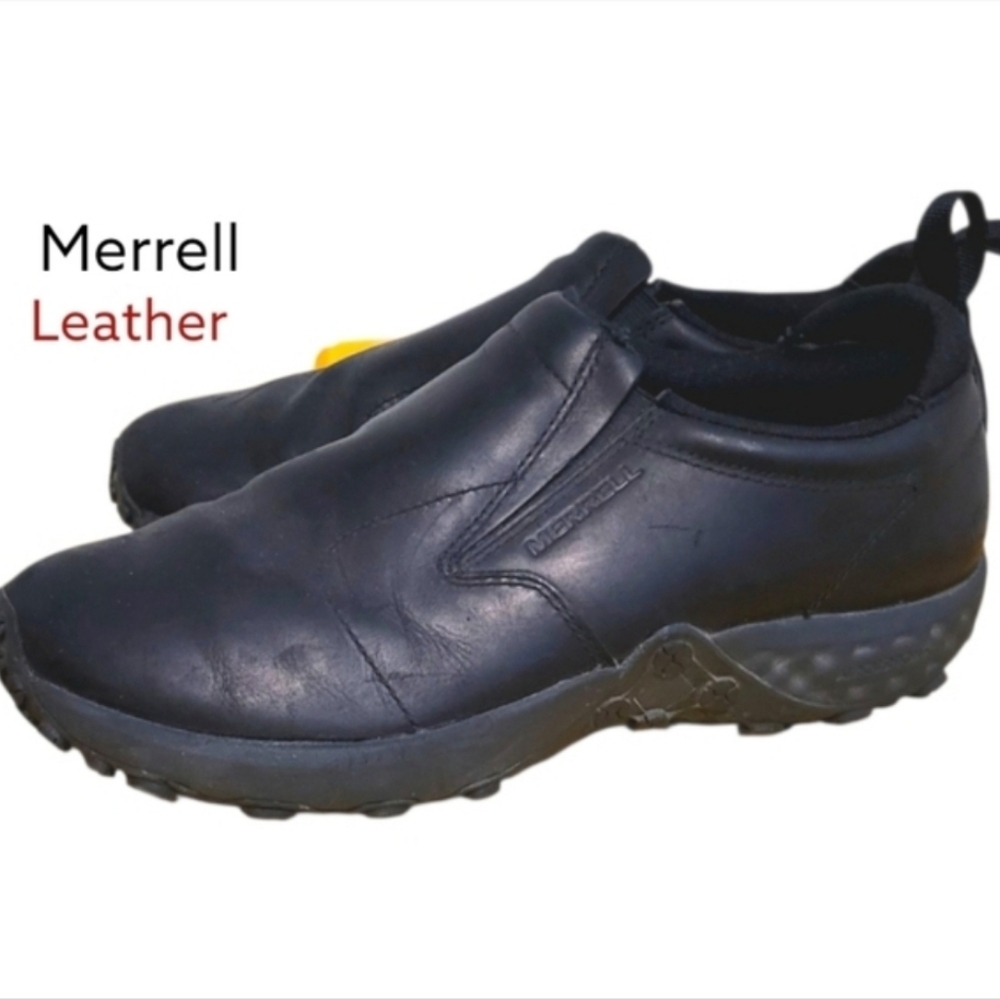 Merrell Leather Jungle Moc Slip On Loafer Casual Dress Walk Shoe Black Man 10.5 - Picture 2 of 10